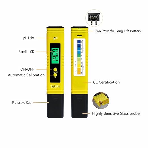 pH Meter for Water Tester Pen Monitor Water ph Meter Quality 0.01 High Accuracy Pocket Size with 0-14 Measurement Range for Soil,Household Drinking, Plants Growing,Pool and Aquarium（Yellow）