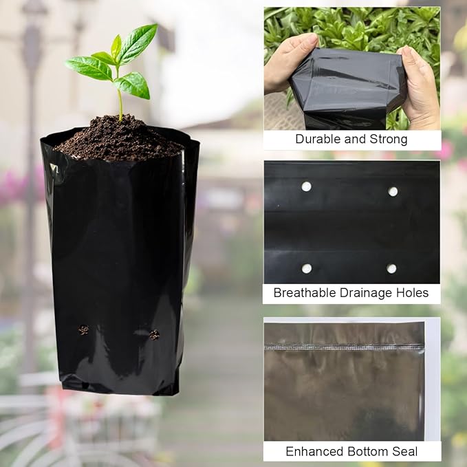 gardtree 100 Pcs Tall Plant Nursery Bags 3.9" x 12", Deep Root Plastic Plant Grow Bags Thicken Tree Seedling Pots for Vegetables, Flower, Fruit, Citrus, Nut Trees, Taproot Saplings