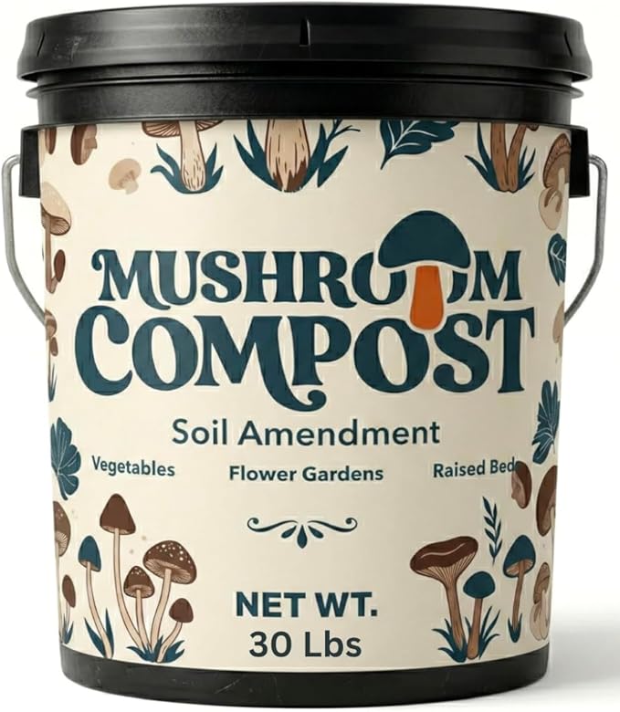 Mushroom Soil Compost Pail, Organic Nutrient-Rich Garden Soil for Vegetables, Flowers, Raised Beds, Lawn & Planting Mix (30 lb)