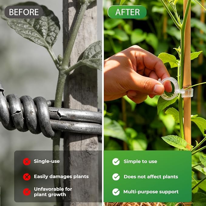 Secured Plastic Plant Clip, 2026 Upgrade Garden Clips for Climbing Plants, Plastic Trellis Clips Tomato Grape Vine Vegetables Plant Fixing Clips (100, Green)