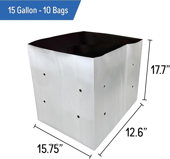A.A 15 Gallon Grow Bags Black and White Poly Nursery Bags for Plants, Tree Grow, Greenhouse (10 Pack)