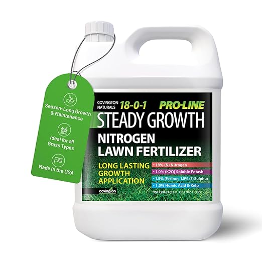 Covington ProLine 18-0-1 NPK Liquid Slow Release Lawn Fertilizer (32oz) – High Nitrogen Lawn Food for All Grass Types – Supports Steady Growth & Maintenance – Deep Green Turf Builder Concentrate