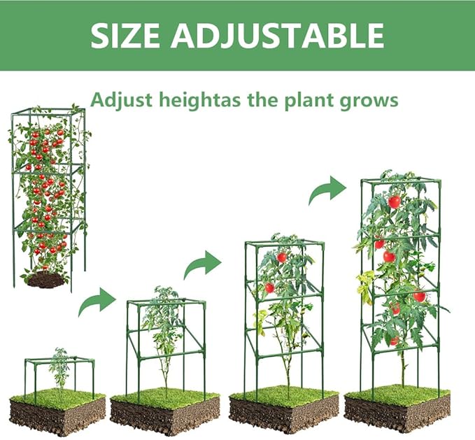 3 Pack Tomato Cage Square Tomato Plant Stakes Support Cages Trellis Outdoor Plant Support Cages Stakes for Garden Climbing Vegetables Flowers Fruits,Extra Bold (48 inch)