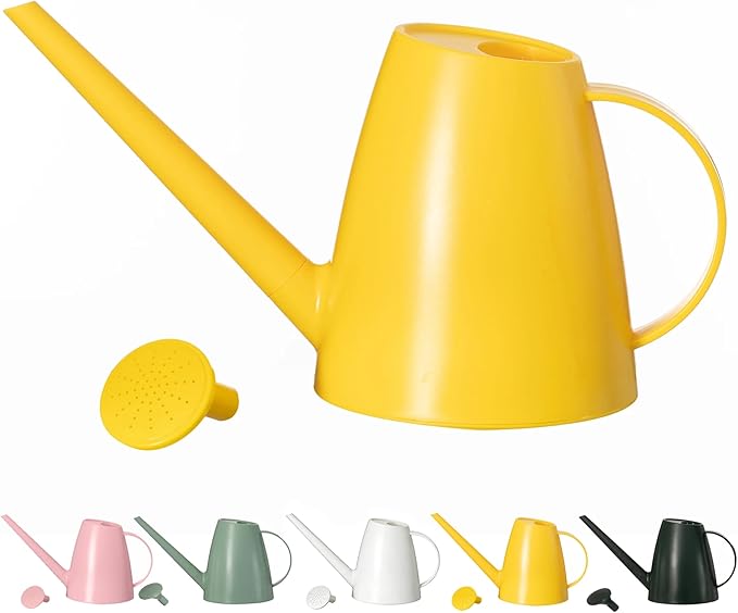 Modern 1.8 Liter Plastic Watering Can with Detachable Spout and Sprinkler Head, Designed for Controlled Pouring and Easy Handling, Yellow