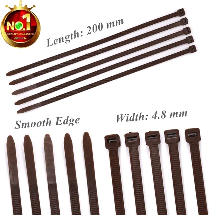 150 Pack Dark Brown Zip Ties 8 Inch, Heavy Duty 50 LBS Fence Cable Ties Color Matches Well with Bark Tree Branches, Gardening Plant Support Ties Outdoor Use