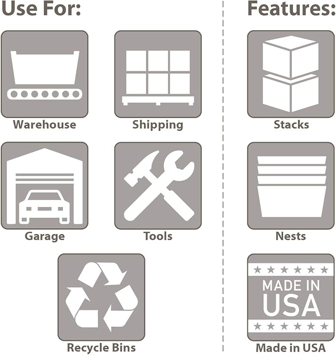 Akro-Mils 35190 Nest and Stack Plastic Storage Container and Distribution Tote, (19-1/2-Inch L x 15-1/2-Inch W x 10-Inch H), Gray, (6-Pack)