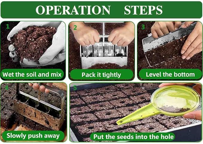 Handheld Soil Blocker Tool Kit - 8 Cell Heavy Duty 2 Inch Soil Block Maker for Seedlings, Cuttings, Greenhouses and Gardens (Ergonomic Design, Durable Metal Construction)