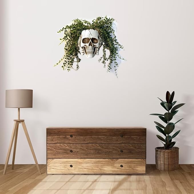 Skull Wall Planter for Home Décor, Hanging Skull Vase Unique Face Flower Pot Head Planters, White Resin Skeleton Gothic Planter for Indoor Outdoor Plants Decorations