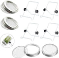 Sprouting Lids Growing Kit - 316 Stainless Steel Sprouting Lids for 86mm Wide Mouth Mason Jar with Adjustable White Stands - Organic Sprouts, Broccoli, Alfalfa Mung Bean Sprout Kit (Set of 4)