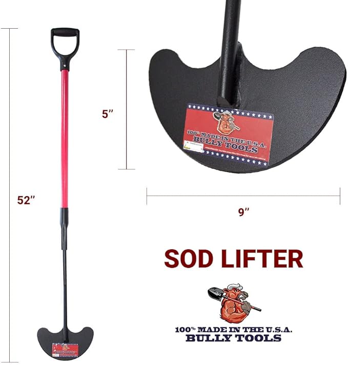 Bully Tools Heavy Duty Sod Lifter - 12-Gauge Sod Lifter with Fiberglass D-Grip Handle, Steel Shaft, Flat Head, Spade Shovel for Gardening, Digging, Edging and Lawn Maintenance - 100% Made in The USA