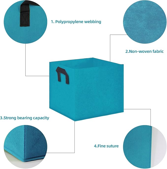 Square Grow Bags, Garden Fabric Planter Container with Handles Bed Flower Vegetables Pots 1MM Thickness Economic Colorful (Blue,13.78x13.78x13.78 Square)