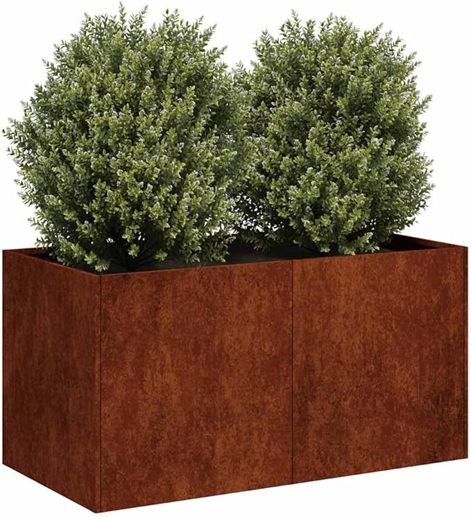 vidaXL Weathering Steel y Planter Box - Large Rectangular Metal for Garden/Patio/Balcony - 31.5" x 15.7" x 15.7" with Drainage