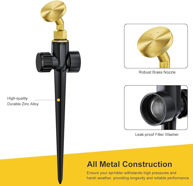 FANHAO 2 Pack Lawn Sprinklers for Yard, Heavy Duty Metal Garden Water Sprinkler on Spike Base, Adjustable Brass Sprinkler Mist Nozzle Large Yard Area Watering for Lawn Grass Patio Garden Irrigation