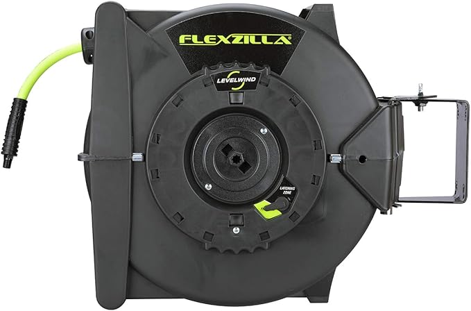 Flexzilla Pro Levelwind Retractable Air Hose Reel, 3/8 in. x 50 ft., Heavy Duty, Lightweight, Hybrid, ZillaGreen - L8305FZ