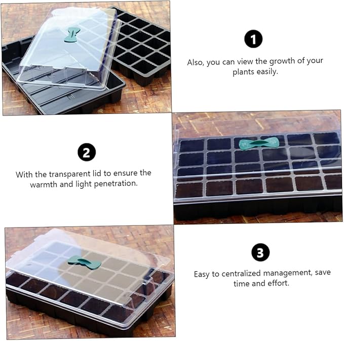 YARNOW 3 Sets 24-Cell Plastic Planting Trays Nursery Germination Boxes for Seed Starting and Sprouting, Gardening Accessory Suitable for Indoor and Outdoor Use