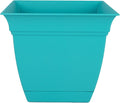 The HC Companies Eclipse Square Plastic Planter w/Attached Saucer - Outdoor & Indoor Plant Pot with Drainage Holes - Lightweight, UV-Resistant Plastic Pots for Plants (8" Teal, Pack of 1)