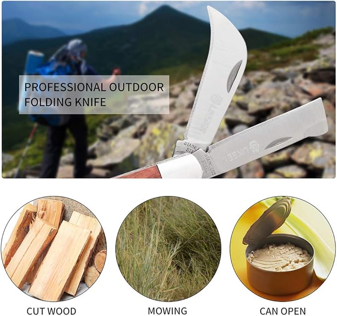 Pruning Knife, Double blade Grafting knife, Stainless Steel Garden Budding Knife, Linsen-outdoors Folding Pocket Knife For Grafting Multi Cutting Tool, Weed Bushes Branches Mushroom Diggig Knife