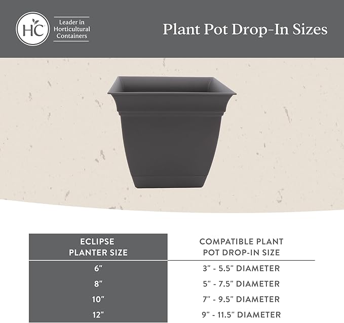The HC Companies Eclipse Square Plastic Planter w/ Attached Saucer - Outdoor & Indoor Plant Pot with Drainage Holes - Lightweight, UV-Resistant Plastic Pots For Plants (12" Cottage Stone, Pack of 1)