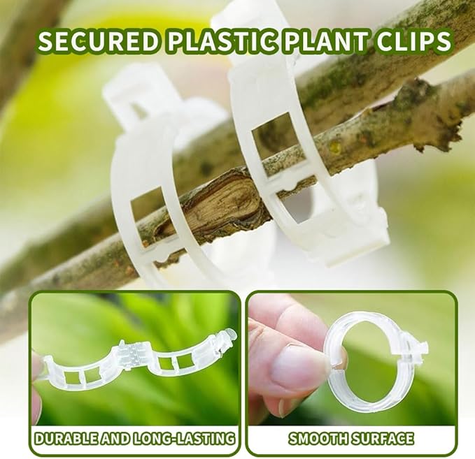 200 Pack Secured Plastic Plant Clips, 2024 Combinable Plant Support Clips, Plastic Trellis Clips for Climbing Plants, Vine Vegetables Fixing Clips, Plant Clips for Tomato Trellis & Peony Cages