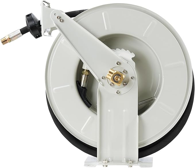 VEVOR Fuel Hose Reel, 1/4" x 50', Extra Long Retractable Grease Hose Reel, Spring Driven Auto Swivel Rewind, Heavy-Duty Carbon Steel Construction with Hose for Auto Repair, Heavy Industries, 5800 PSI