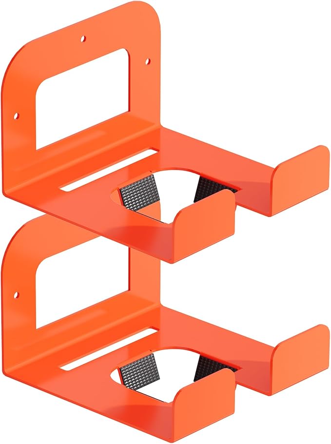 Weedeater Rack, Garage Organization Wall Hangers, Garden Tool Organizer Metal Trimmer Rack, Heavy Duty Hooks for Grass Trimmer, Hedge Trimmer, Garage Tools Storage, Orange 2-Pack