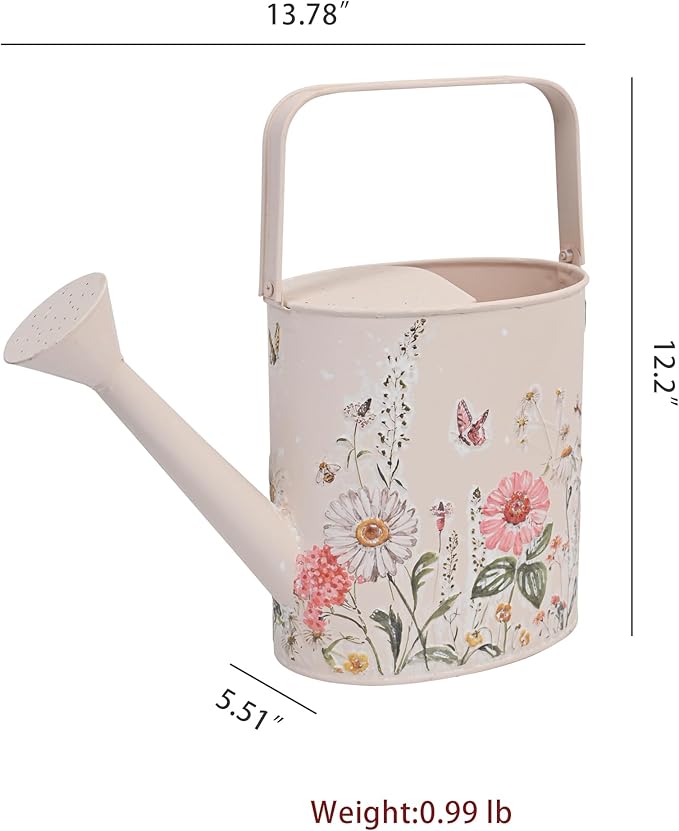 Metal Watering Can Flower Pot with Handle Rustic Farmhouse Water Can for Indoor Outdoor Garden Plants Watering (Pink)
