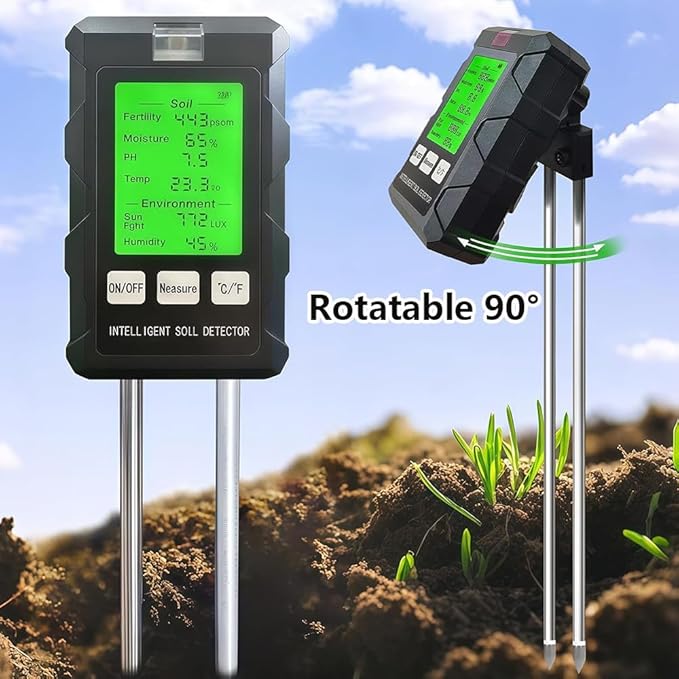 6-in-1 Soil Tester,with Dual Probes, Capable of Measuring Soil Ph, Moisture, Temperature, Fertility, and Light Intensity, Features a Backlit Display,for Home,Gardening,Plant Cultivation
