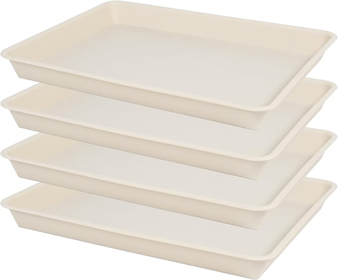 VUWEZ Rectangle Plant Tray, Plant Drip Tray, Plant Pot Saucers, Plant Germination Trays, Plant Saucers, 14.5'' x 11'' x 1.5'' (4 pack), Beige