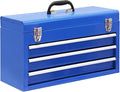 3 Drawer 20“ Metal Tool Box Portable Steel Tool Chest with Metal Latch Closure for Garage, Home and Workbench, Blue
