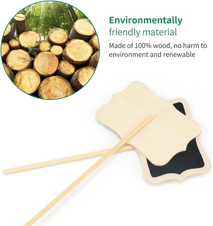 KINGLAKE 20 Pcs Wood Chalkboard Plant Tag, Wooden Stakes Plant Labels Blackboard Garden Tags