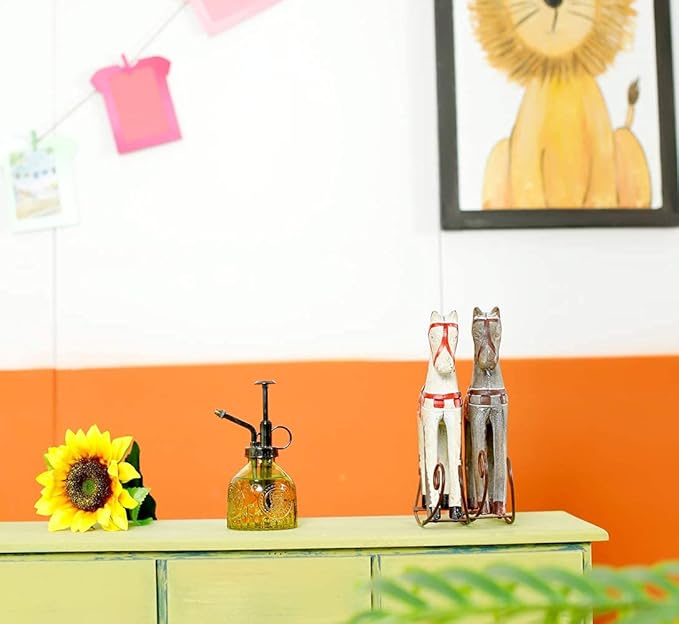 Hniuyun Glass Plant Mister Spray Bottle, 6.4 all Vintage Plant Spritzer Watering Can, Bronze Plastic Top Pump, Plant Mister Glass Watering Garden Tool (Yellow)