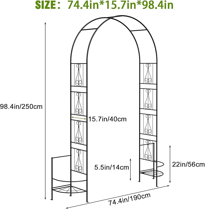 Garden Arch Arbor with Planter Boxes,Metal Trellis for Climbing Plants Outdoor, Wedding Arch Archway for Ceremony Party Decorations Pergola for Backyard, Lawn, Patio, Yard