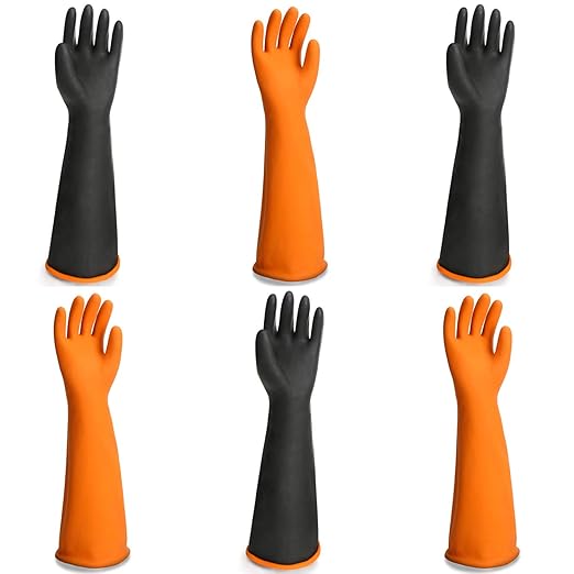 Chemical Resistant Gloves, 22" Waterproof Long Rubber Chemical Lab Gloves for Cleaning Car, Kitchen Dishwashing, Gardening, Acid Alkali Oil Protection, Industry, 3 Pairs, XXL
