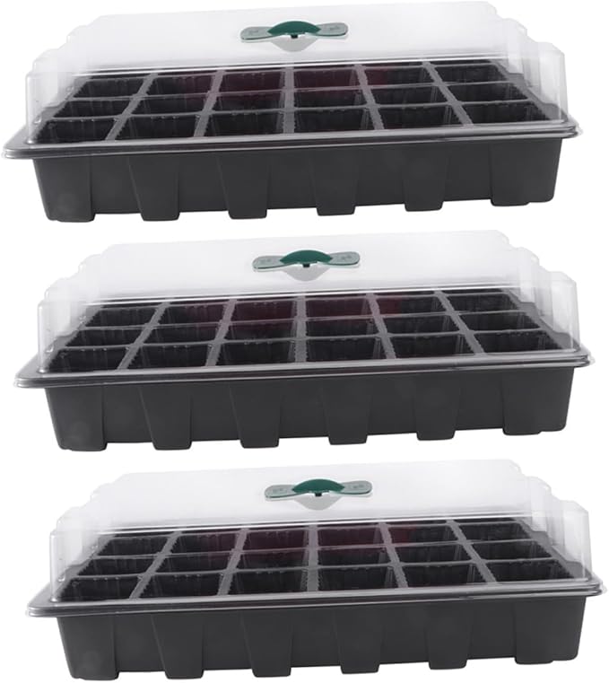 YARNOW 3 Sets 24-Cell Plastic Planting Trays Nursery Germination Boxes for Seed Starting and Sprouting, Gardening Accessory Suitable for Indoor and Outdoor Use