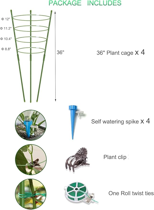4 Pack Garden Plant Support Tomato Cage, Upgrade 36" Trellis for Climbing Plants, Plant Support Cage Trellis Kits (36")