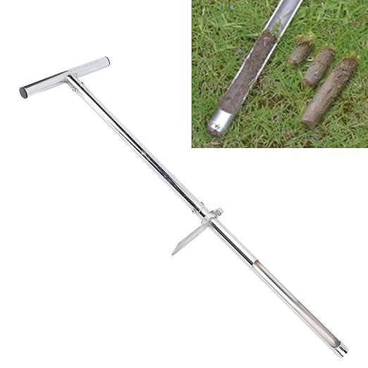 Soil Probe 35 Inch with 2 Bags, Soil Test Kits, T Handle Soil Sampler Probe Rod with Pedal, for Lawn Plant Garden Farm Soil Sampling