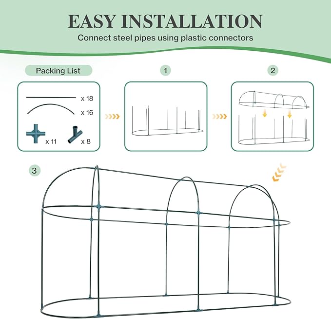 BPS Crop Cages for Garden Plant, 10x3x5 Ft Plant Netting Protection Tent with Zippered Door for Plants, Raised Garden Bed Cover with Frame for Vegetables, Fruits and Flowers