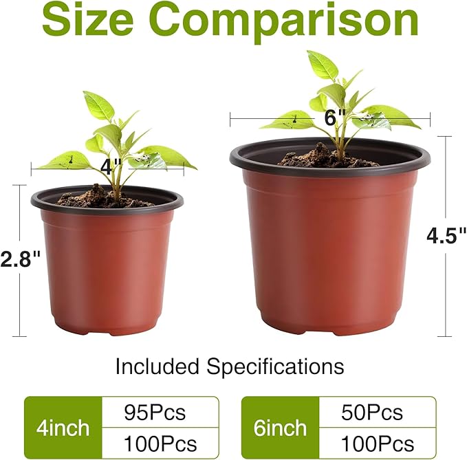 Delxo 4” Nursery Pots 100 Pcs Plastic Small Plant Pots with Drainage Holes, Flexible Seed Starter Pots for Seedlings, Cuttings & Transplanting, Reusable Flower Pots for Indoor Outdoor Plants, Red