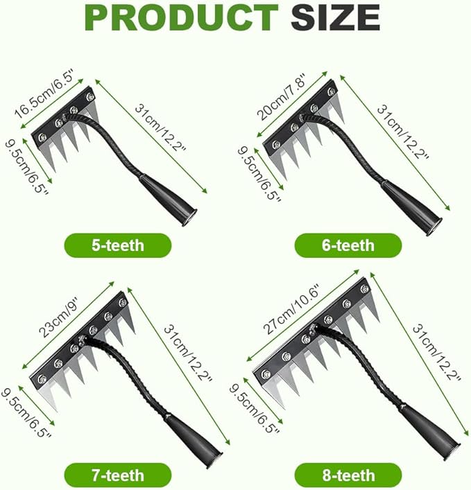 2026 New Iron Weeding Rake 2.0, 5/6/7/8 Teeth Carbon Steel Garden Weeding Rakes, Iron Rake for Gardening and Weeding, Heavy-Duty Garden Weed Puller Tool for Lawn Yard Gardens Farm (5Teeth)