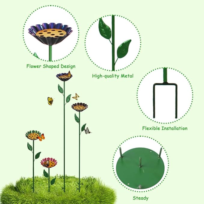 DREAMYSOUL 4 Pack Bee Watering Station, Colorful Metal Bee Bath and Feeder Set for Outdoor Garden Yard