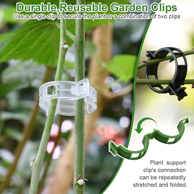100 Pcs Plant Clips - Plastic Plant Clips for Climbing Plants,Reusable Plant Support Clips for Tomatoes, Vines,Cucumbers, and Climbing Plants,Gentle & Secure Garden Clips for Indoor & Outdoor Use