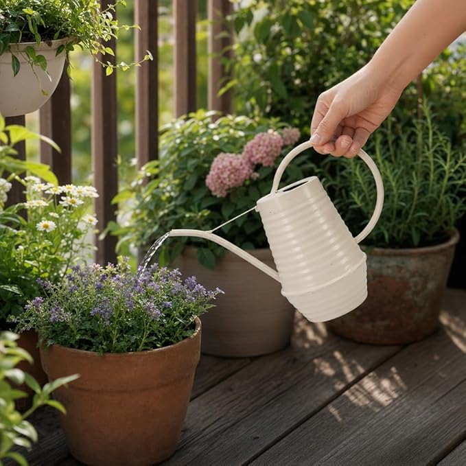 Small Watering Can, Matte Cream White, 34oz., Metal Watering Can with Long Spout, Nice Indoor Water Can, Plant Water Can for Indoor Plants