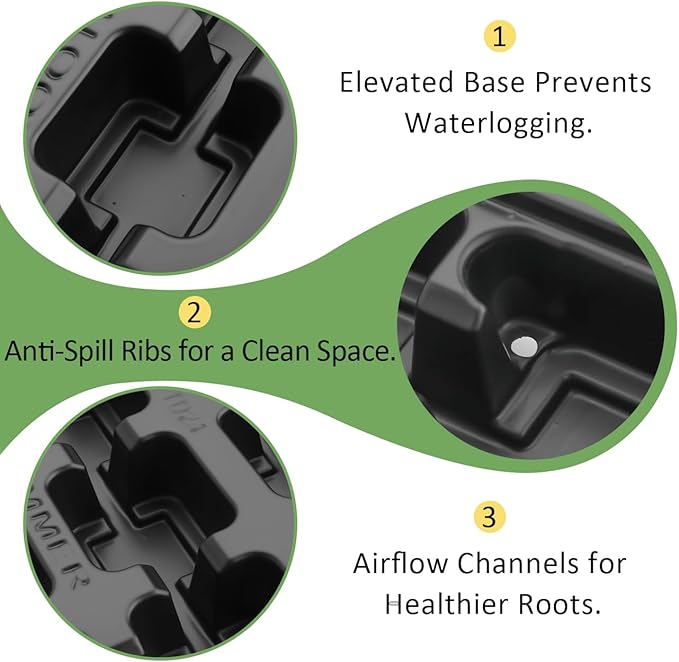 5 Pack 24 Cell Nursery Pots Trays with 3 inch Square Nursery Pots 120pcs (Black), Plastic Seed Starter Tray with Drain Holes for Carrying and Holding Plant Pot(17"x11"x1.6")