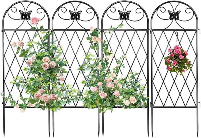 4 Pack Black Garden Trellis for Climbing Plants Outdoor 47” x 16” Climbing Rose Trellis Wrought Iron Trellis Ivy Cucumbers Decorative Metal Flat Trellis