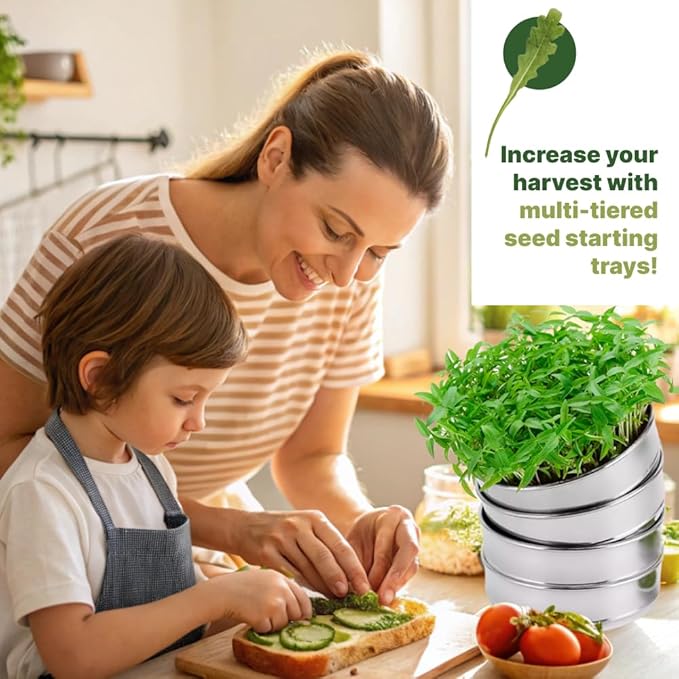 Killer's Instinct Outdoors 4 Layers Microgreens Growing Trays Kit - 6'' Diameter Plant Germination Trays 4-Tier Seed Sprouting Micro Greens Growing Sprouter for Seed Starting Plant Broccoli
