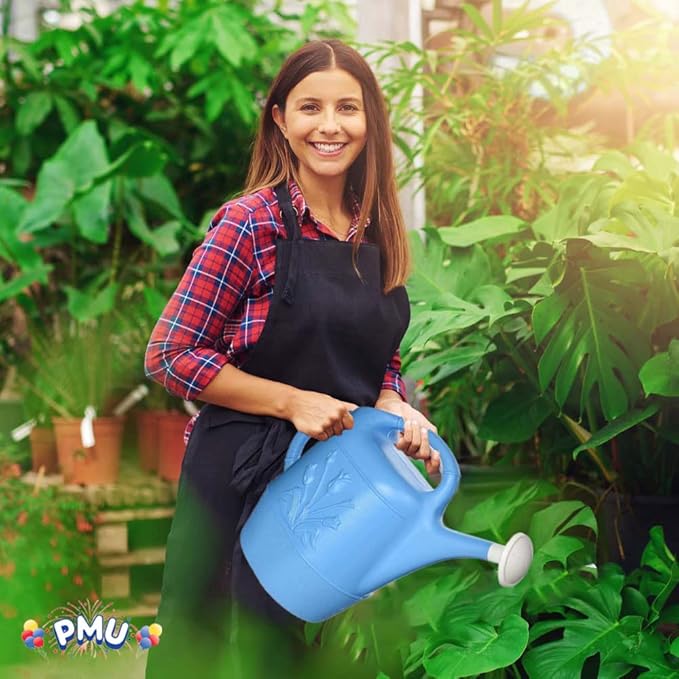 PMU 2 Gallon Watering Can - Garden Watering Can for Indoor & Outdoor Plants - Plastic Water Can with Detachable Sprinkler Head - Large Water Pot, Made in USA - Blue Pkg/12