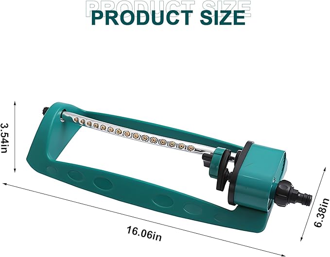 Oscillating Water Sprinkler for Lawn & Garden - Custom Pattern Dial, QuickConnect Adapter
