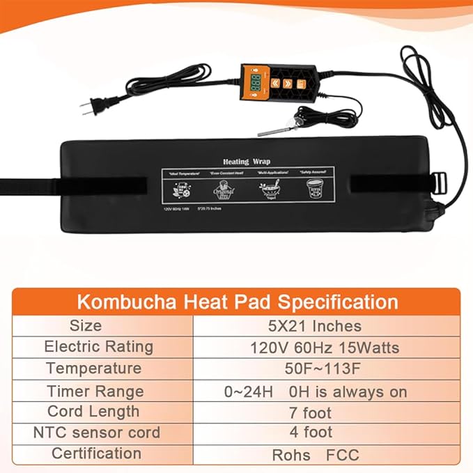 Sourdough Warmer Wrap Kombucha Heating Wrap Fermentation Heat Pad with Temperature Control Timer Sourdough Starter Warming Mat for Home Brewing Fermentation Sourdough Proofing