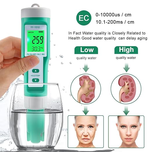 Hydrogen Water Tester 10 in 1 Resistivity/Fertility/H2/pH/TDS/EC/ORP/S.G/Salt/Temp Meter with ATC pH Meter,0.01 High Accuracy pH Tester Digital,TDS Meter PPM Meter for Drinking,Hydroponics,Pool.