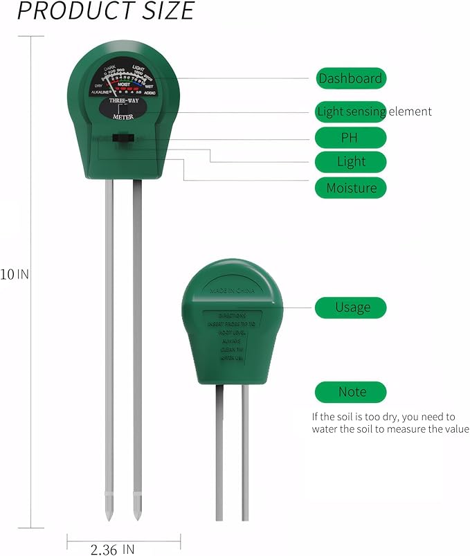 Soil Tester 3-in-1 Soil Moisture/Light/PH Tester Moisture Meter for Plants Water Meter Gardening Tools Hydrometer for Garden Indoor Outdoor Plants Soil Meter